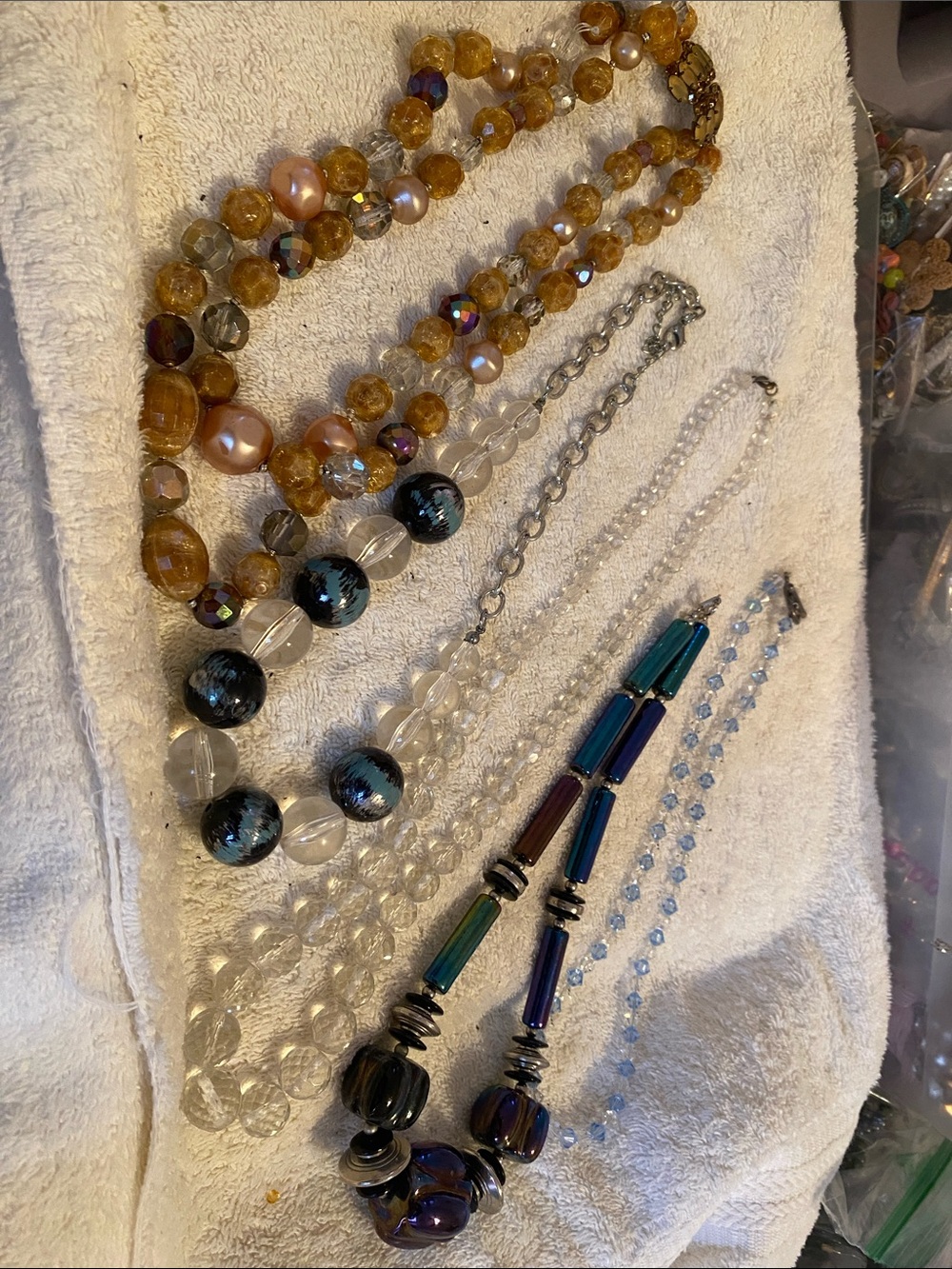 Lot of six Multicolor Glass Bead Necklaces Set with Amber and Teal Accents